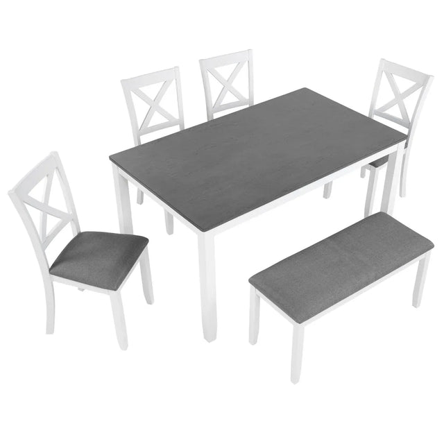 Modern 6-Piece Grey White Wooden Dining Table Set - Omega Lifestyles
