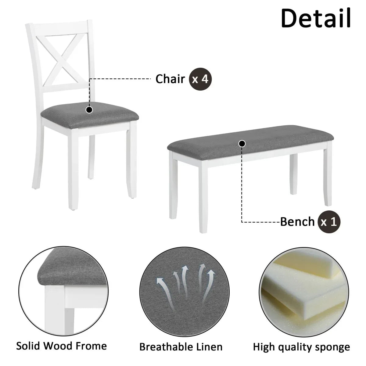 Modern 6-Piece Grey White Wooden Dining Table Set - Omega Lifestyles