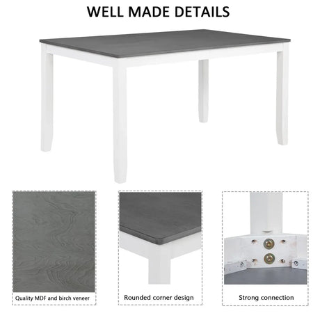 Modern 6-Piece Grey White Wooden Dining Table Set - Omega Lifestyles