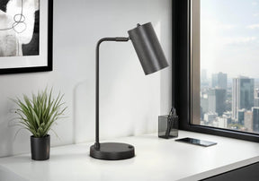 Modern Adjustable Grey Metal Table Lamp With USB Port - Omega Lifestyles
