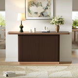 Modern Ash Veneer Pedestal Console Table With Metal Accents - Omega Lifestyles