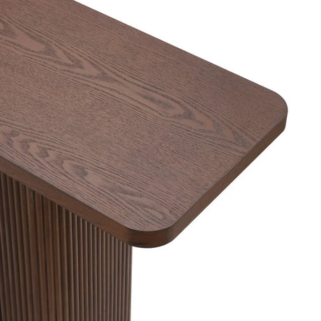 Modern Ash Veneer Pedestal Console Table With Metal Accents - Omega Lifestyles