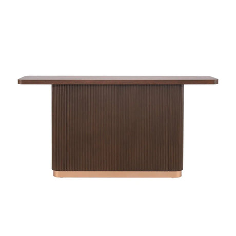 Modern Ash Veneer Pedestal Console Table With Metal Accents - Omega Lifestyles