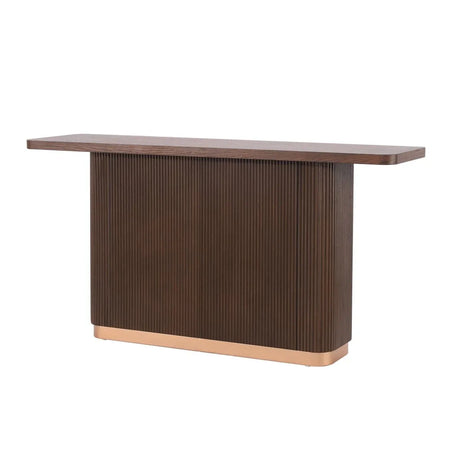 Modern Ash Veneer Pedestal Console Table With Metal Accents - Omega Lifestyles