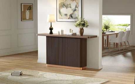 Modern Ash Veneer Pedestal Console Table With Metal Accents - Omega Lifestyles