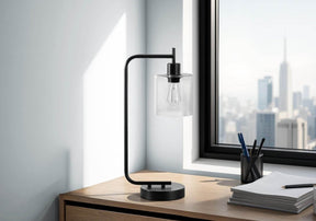 Modern Black Metal Table Lamp With USB Port - Omega Lifestyles