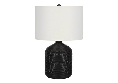 Modern Black Rattan Table Lamp With Ivory Drum Shade - Sleep Galleria