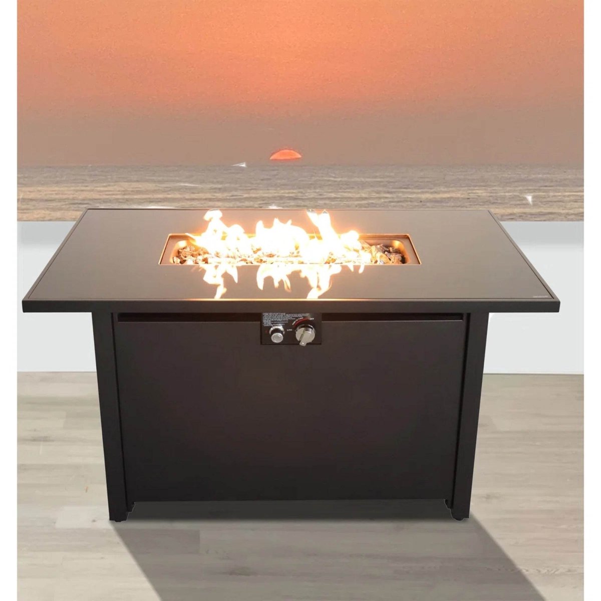 Modern Black Steel Stainless Steel Fire Pit Table - Serenova - Omega Lifestyles