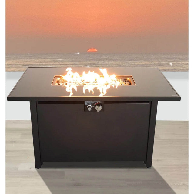 Modern Black Steel Stainless Steel Fire Pit Table - Omega Lifestyles