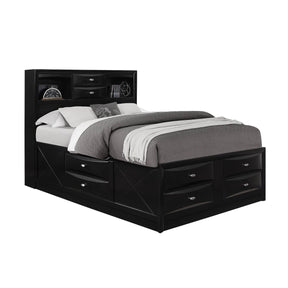 Modern Black Wood Bookcase King Bed Frame With Storage Drawers - Omega Lifestyles