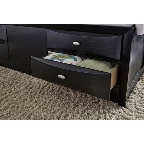 Modern Black Wood Bookcase King Bed Frame With Storage Drawers - Serenova - Omega Lifestyles