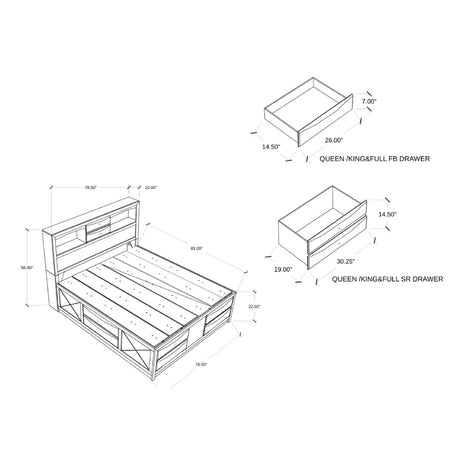 Modern Black Wood Bookcase King Bed Frame With Storage Drawers - Serenova - Omega Lifestyles