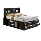 Modern Black Wood Bookcase King Bed Frame With Storage Drawers - Serenova - Omega Lifestyles