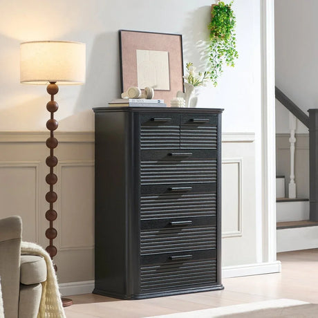 Modern Black Woodgrain 6-Drawer Dresser Storage Cabinet - Omega Lifestyles