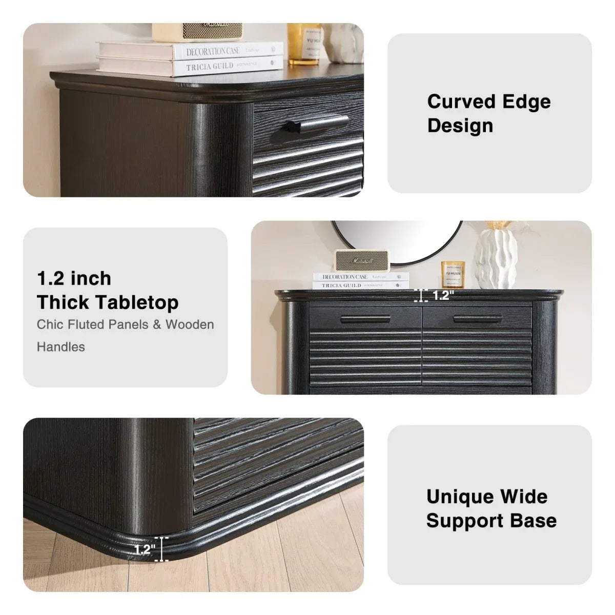 Modern Black Woodgrain 6-Drawer Dresser Storage Cabinet - Omega Lifestyles