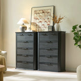 Modern Black Woodgrain 6-Drawer Dresser Storage Cabinet - Omega Lifestyles