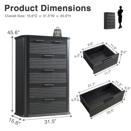 Modern Black Woodgrain 6-Drawer Dresser Storage Cabinet - Omega Lifestyles