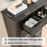 Modern Black Woodgrain 6-Drawer Dresser Storage Cabinet - Omega Lifestyles