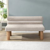 Modern Boucle Fabric Upholstered Dining Bench With Rubber Wood Legs - Omega Lifestyles