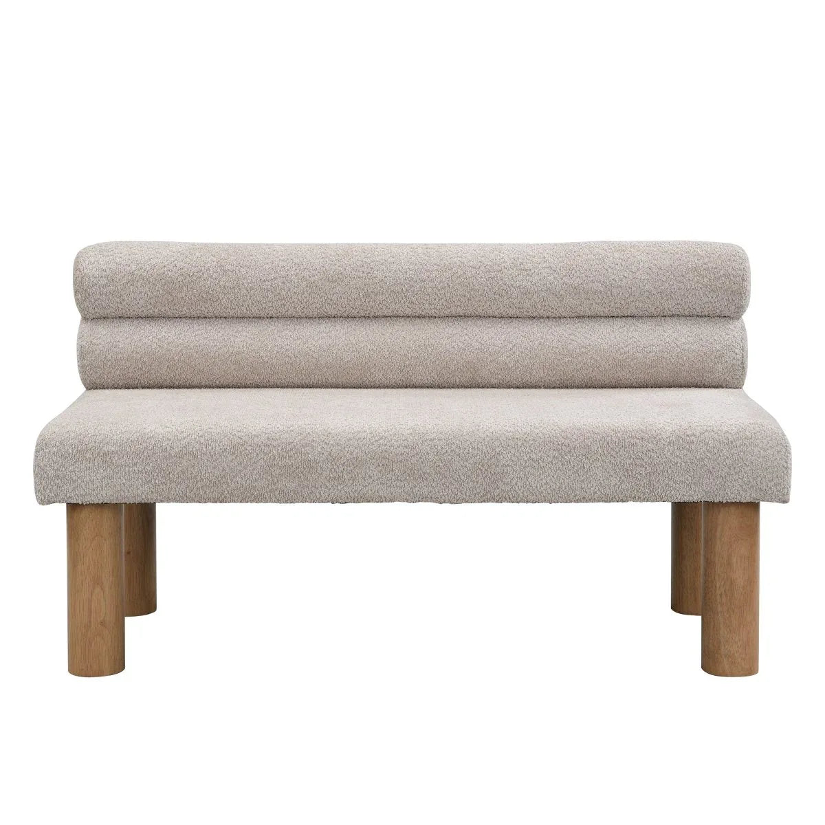 Modern Boucle Fabric Upholstered Dining Bench With Rubber Wood Legs - Omega Lifestyles