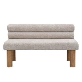 Modern Boucle Fabric Upholstered Dining Bench With Rubber Wood Legs - Omega Lifestyles