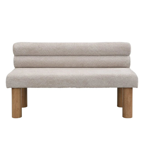 Modern Boucle Fabric Upholstered Dining Bench With Rubber Wood Legs - Omega Lifestyles