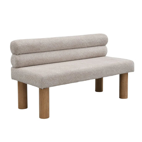 Modern Boucle Fabric Upholstered Dining Bench With Rubber Wood Legs - Omega Lifestyles