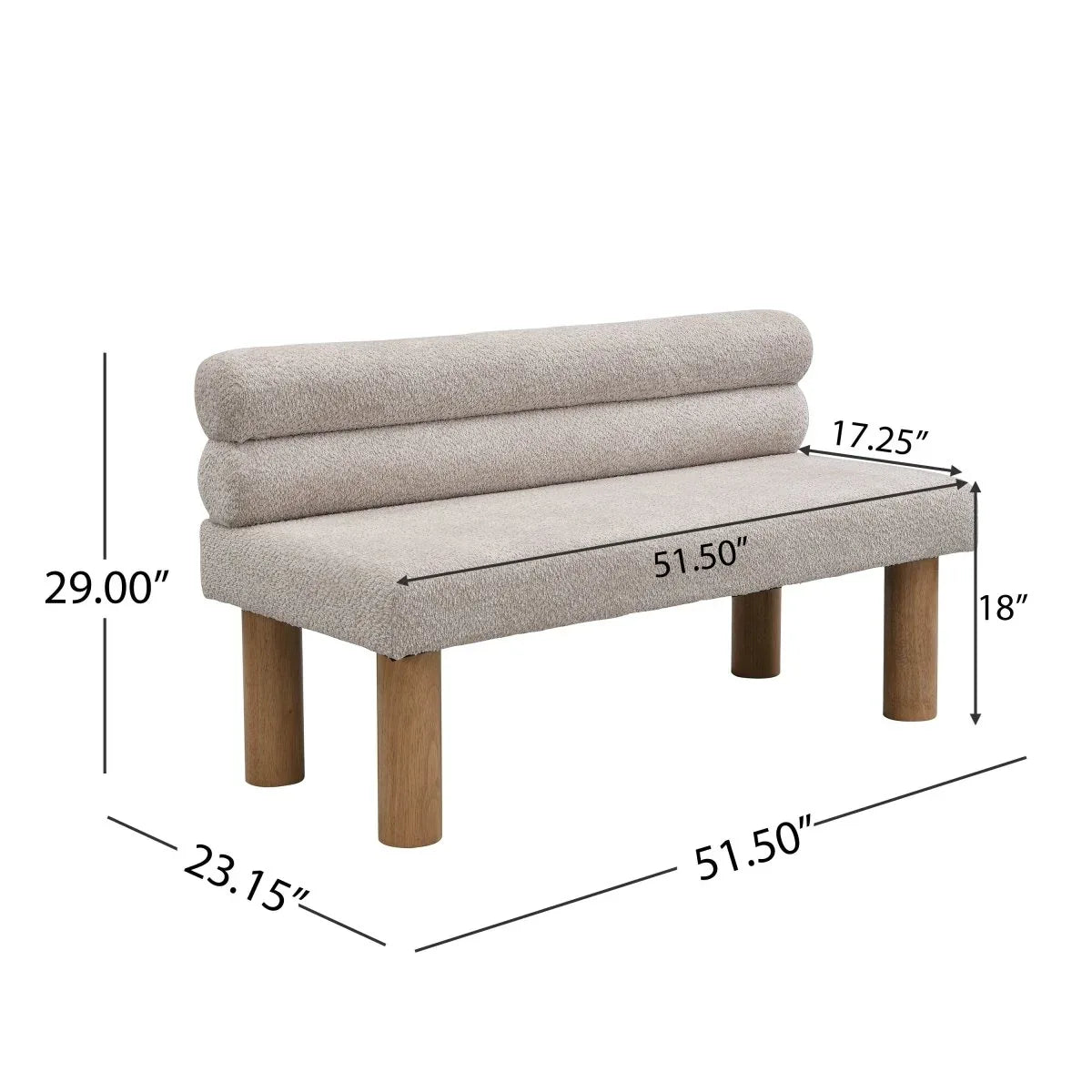 Modern Boucle Fabric Upholstered Dining Bench With Rubber Wood Legs - Omega Lifestyles
