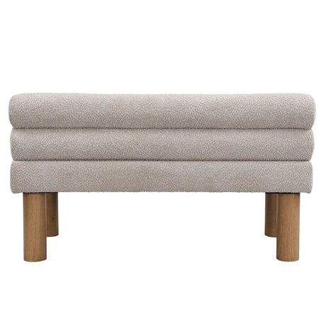 Modern Boucle Fabric Upholstered Dining Bench With Rubber Wood Legs - Omega Lifestyles