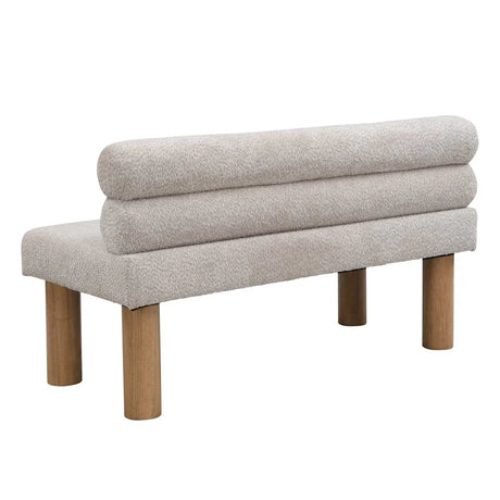 Modern Boucle Fabric Upholstered Dining Bench With Rubber Wood Legs - Omega Lifestyles