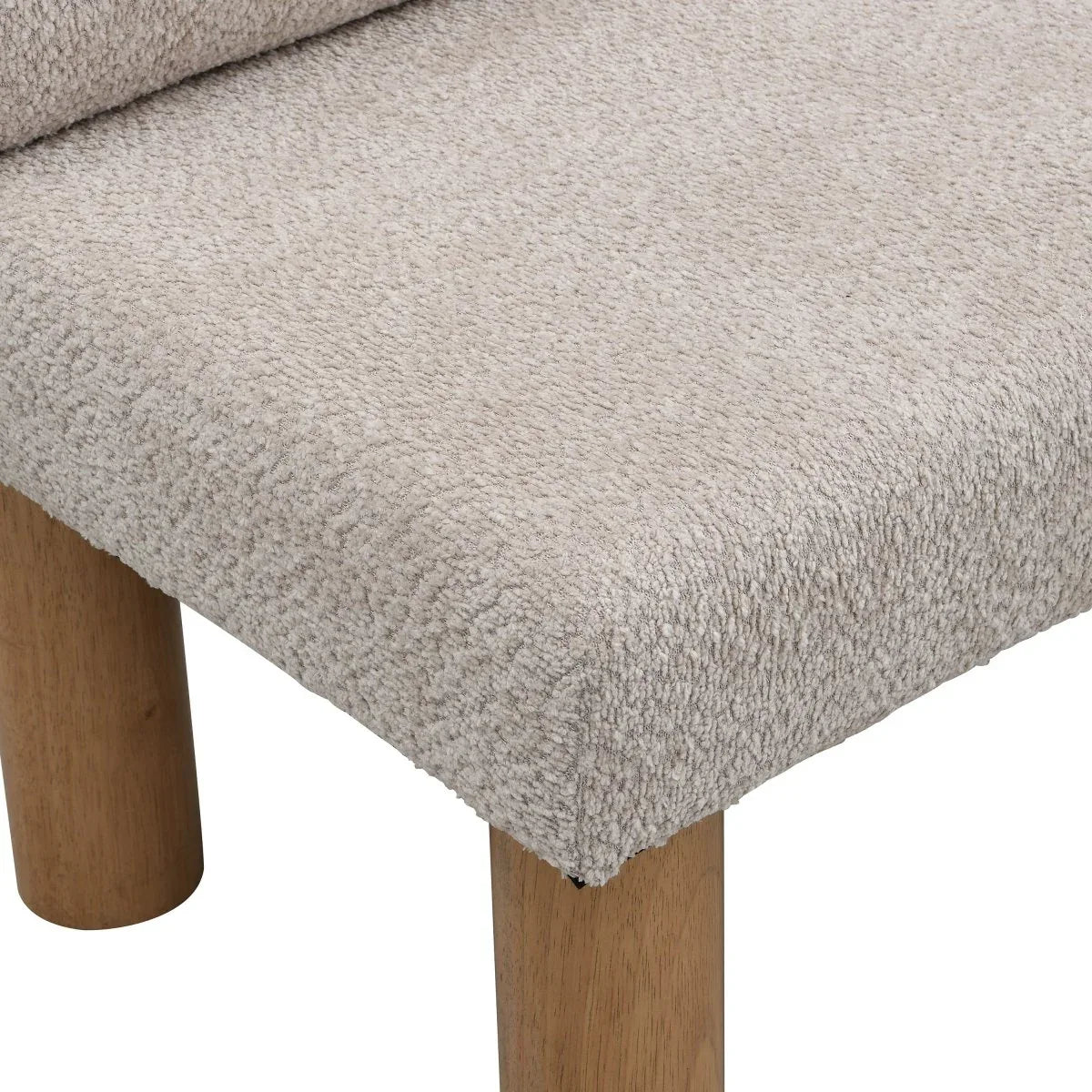 Modern Boucle Fabric Upholstered Dining Bench With Rubber Wood Legs - Omega Lifestyles
