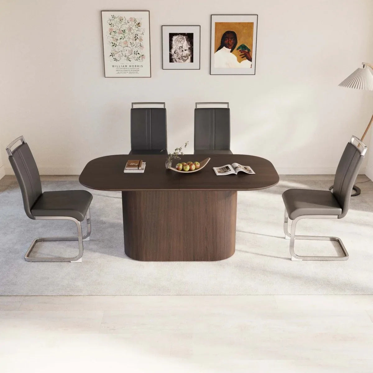 Modern Brown MDF Dining Table And PU Armless Chair Set - Omega Lifestyles