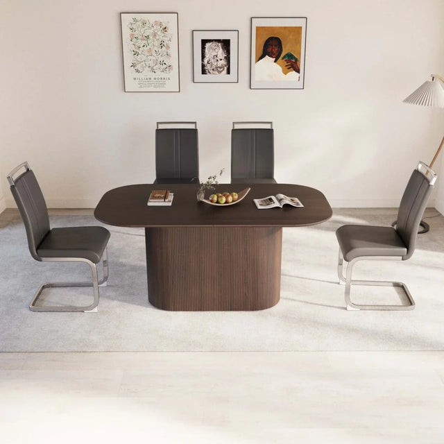 Modern Brown MDF Dining Table And PU Armless Chair Set - Omega Lifestyles