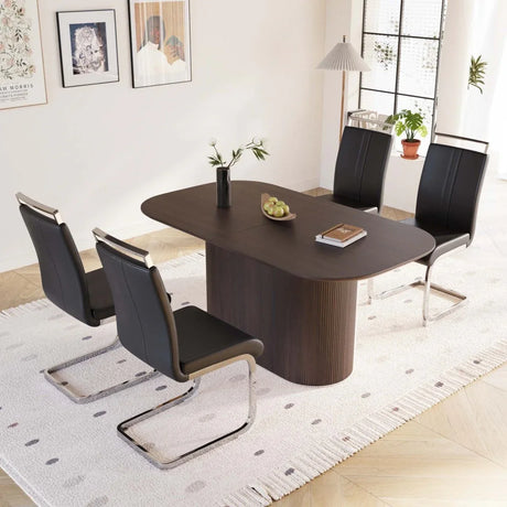 Modern Brown MDF Dining Table And PU Armless Chair Set - Omega Lifestyles