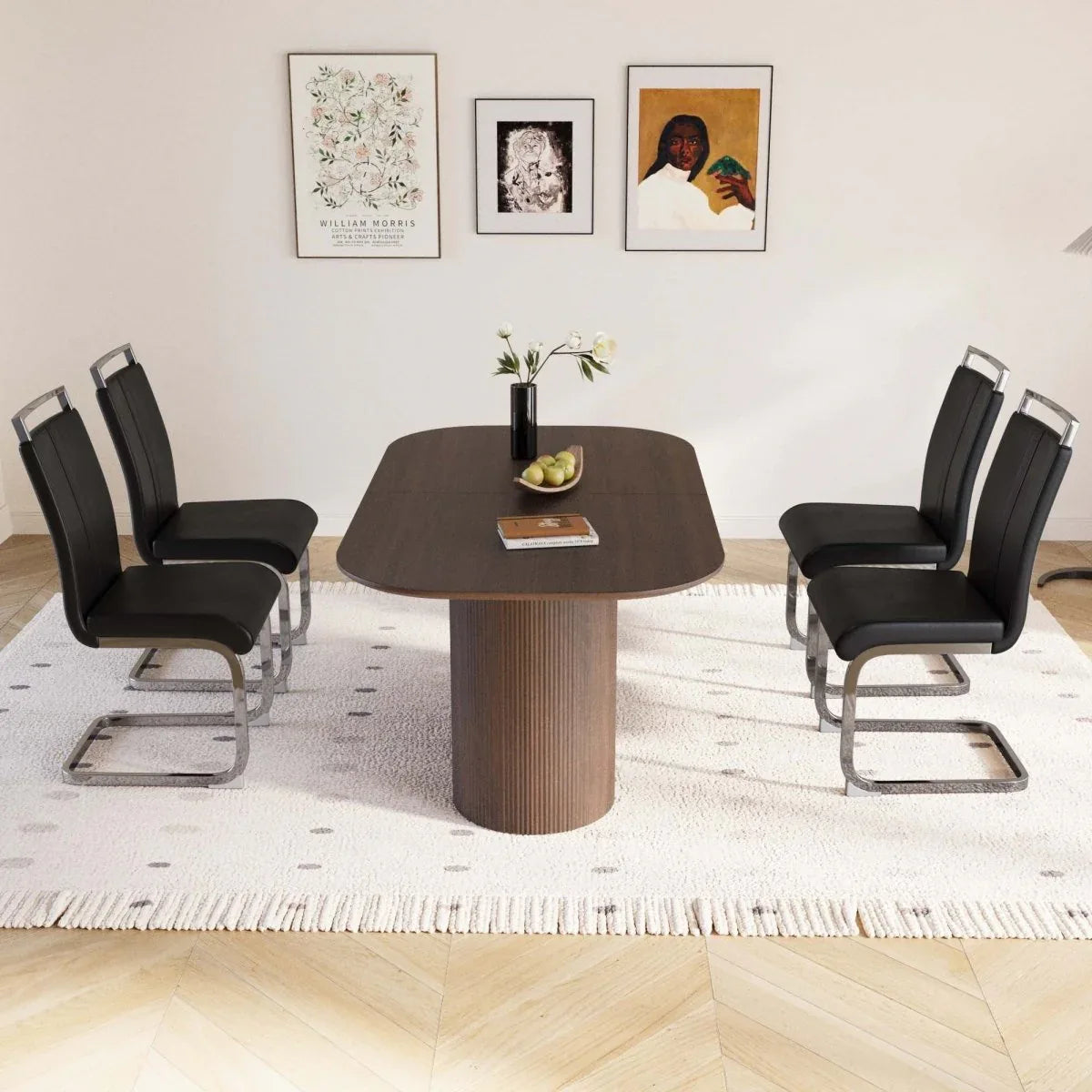 Modern Brown MDF Dining Table And PU Armless Chair Set - Omega Lifestyles