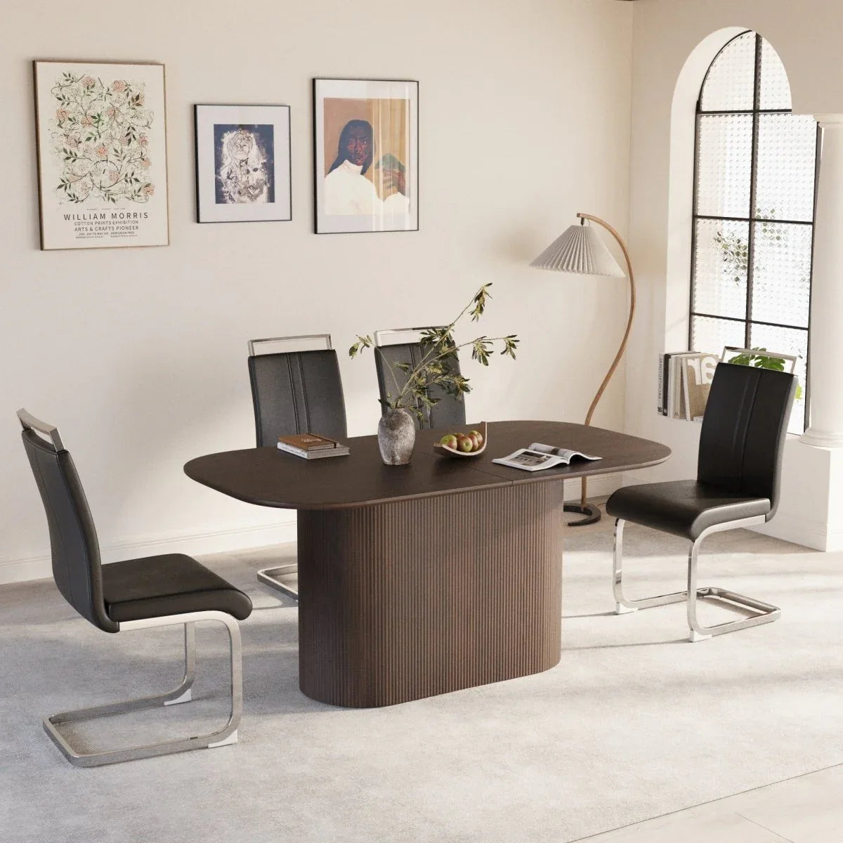 Modern Brown MDF Dining Table And PU Armless Chair Set - Omega Lifestyles