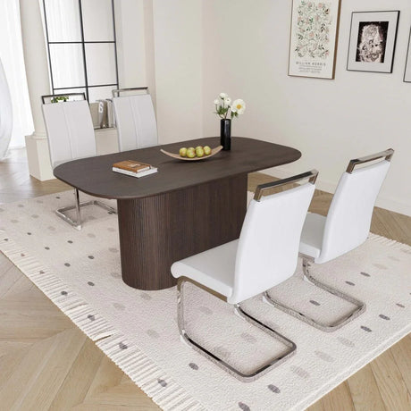 Modern Brown MDF Dining Table With PU Armless Chairs Set - Omega Lifestyles