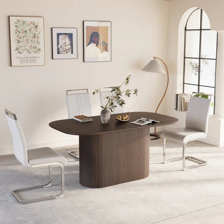 Modern Brown MDF Dining Table With PU Armless Chairs Set - Omega Lifestyles