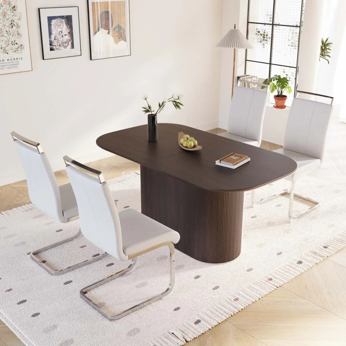 Modern Brown MDF Dining Table With PU Armless Chairs Set - Omega Lifestyles