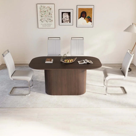 Modern Brown MDF Dining Table With PU Armless Chairs Set - Omega Lifestyles