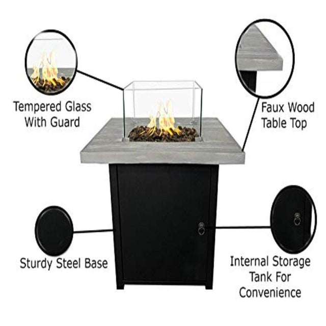Modern Concrete Propane Fire Pit Table With Stainless Steel Burner - Omega Lifestyles