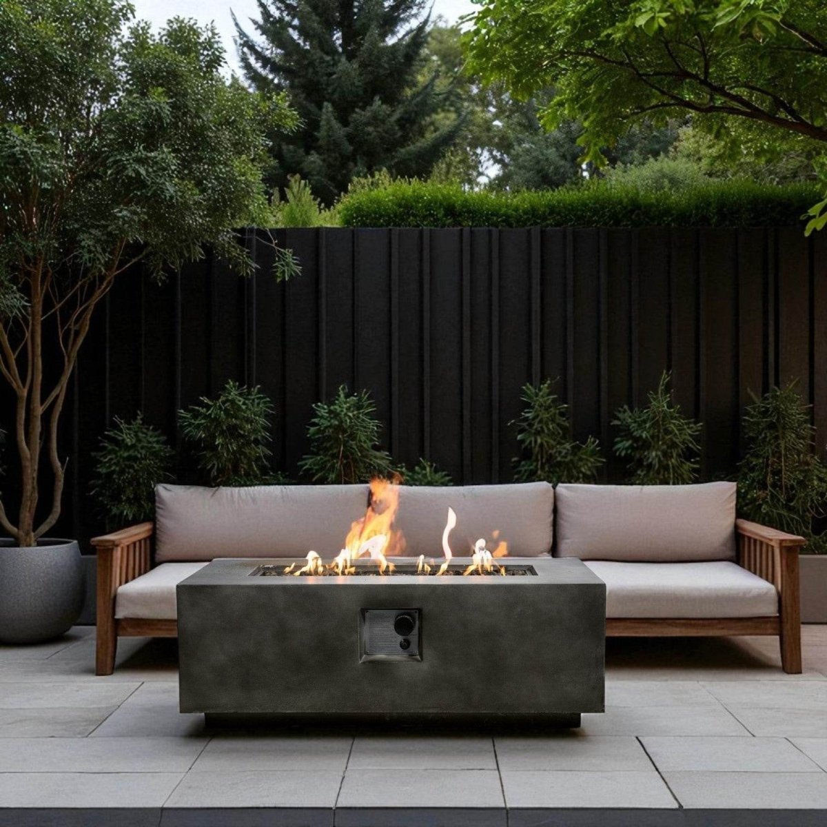 Modern Concrete Propane Gas Outdoor Fire Pit Table - Omega Lifestyles