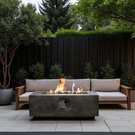Modern Concrete Propane Gas Outdoor Fire Pit Table - Omega Lifestyles