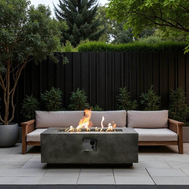 Modern Concrete Propane Gas Outdoor Fire Pit Table - Omega Lifestyles