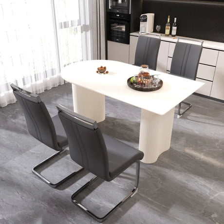 Modern Cream MDF Dining Table And PU Chairs Set - Omega Lifestyles