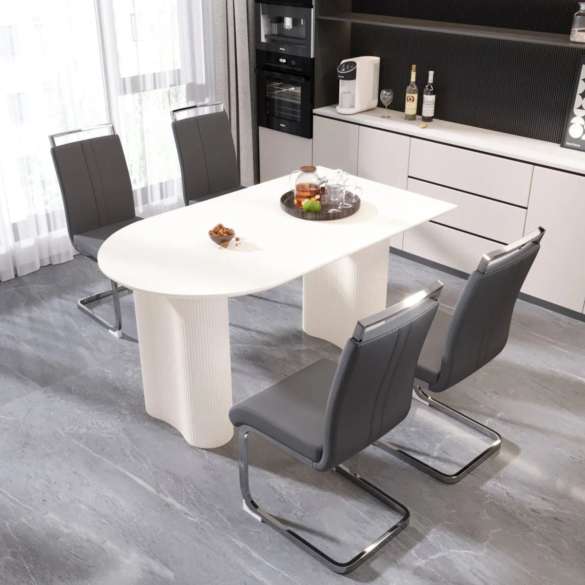 Modern Cream MDF Dining Table And PU Chairs Set - Omega Lifestyles
