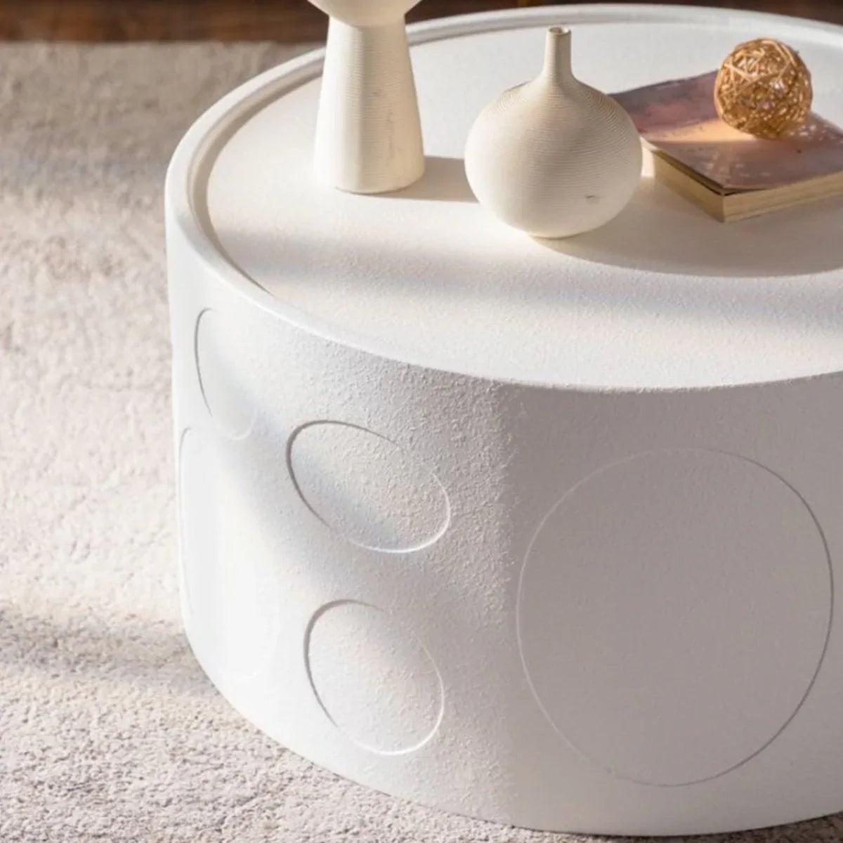 Modern Creamy White MDF Round Pedestal Side Table - Omega Lifestyles