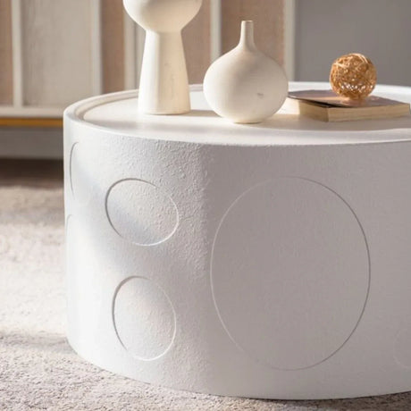 Modern Creamy White MDF Round Pedestal Side Table - Omega Lifestyles