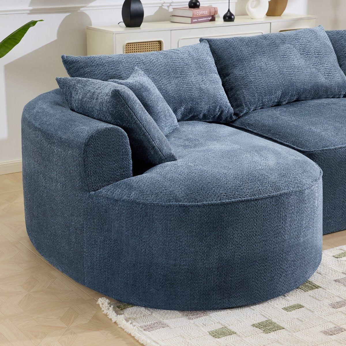 Modern Curved Blue Chenille Foam 5-Seat Sofa - Omega Lifestyles