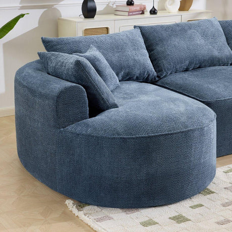 Modern Curved Blue Chenille Foam 5-Seat Sofa - Omega Lifestyles